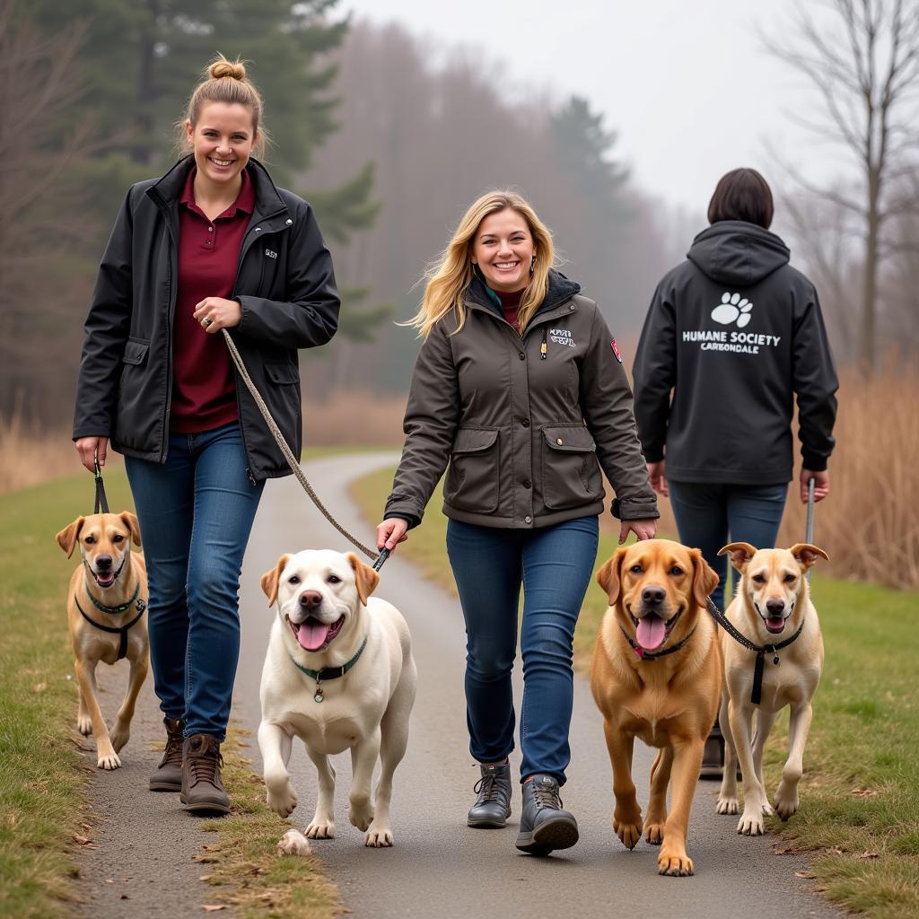 Volunteers Walking Dogs at Humane Society Carbondale