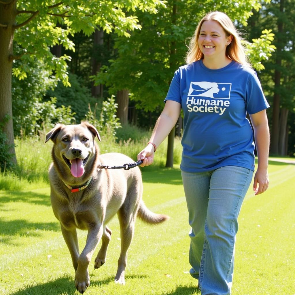 Volunteer Walking a Dog at the Humane Society