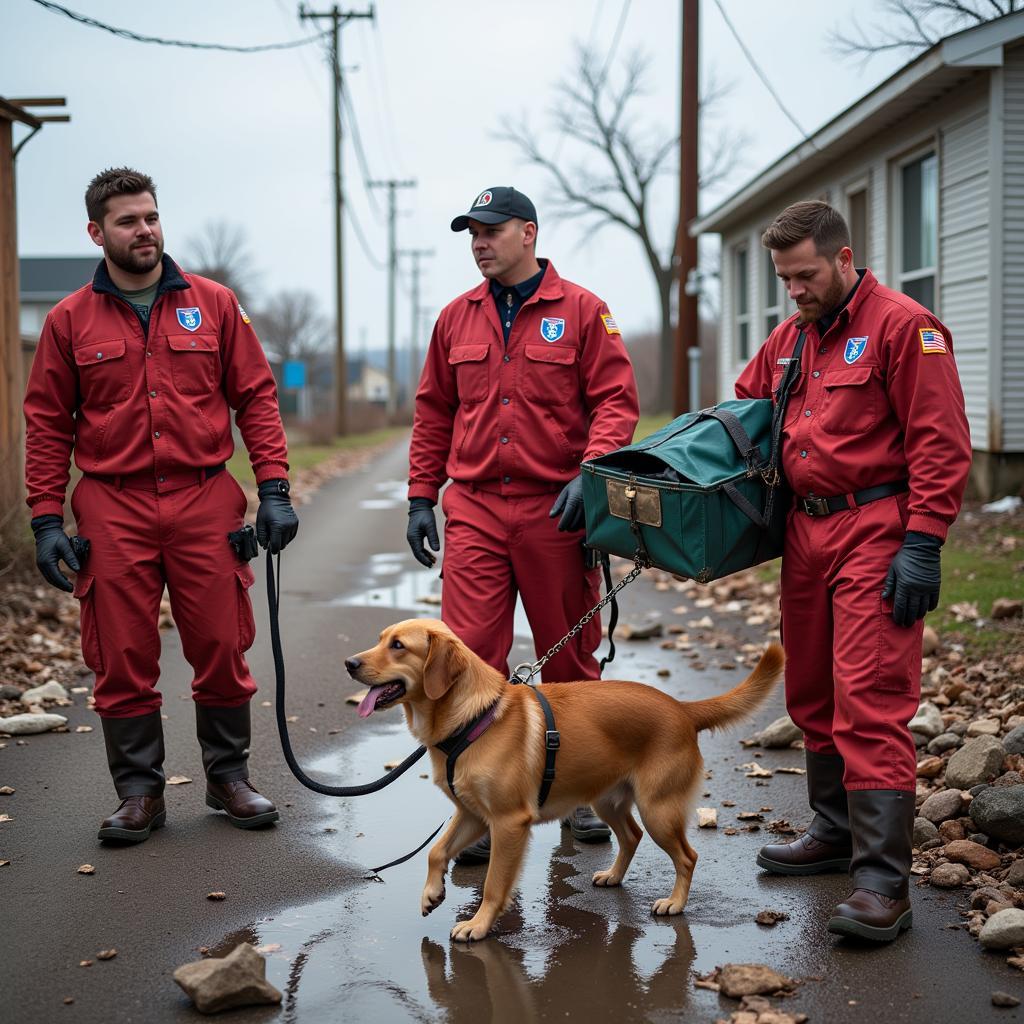 Humane Society disaster response team rescuing animals after a natural disaster