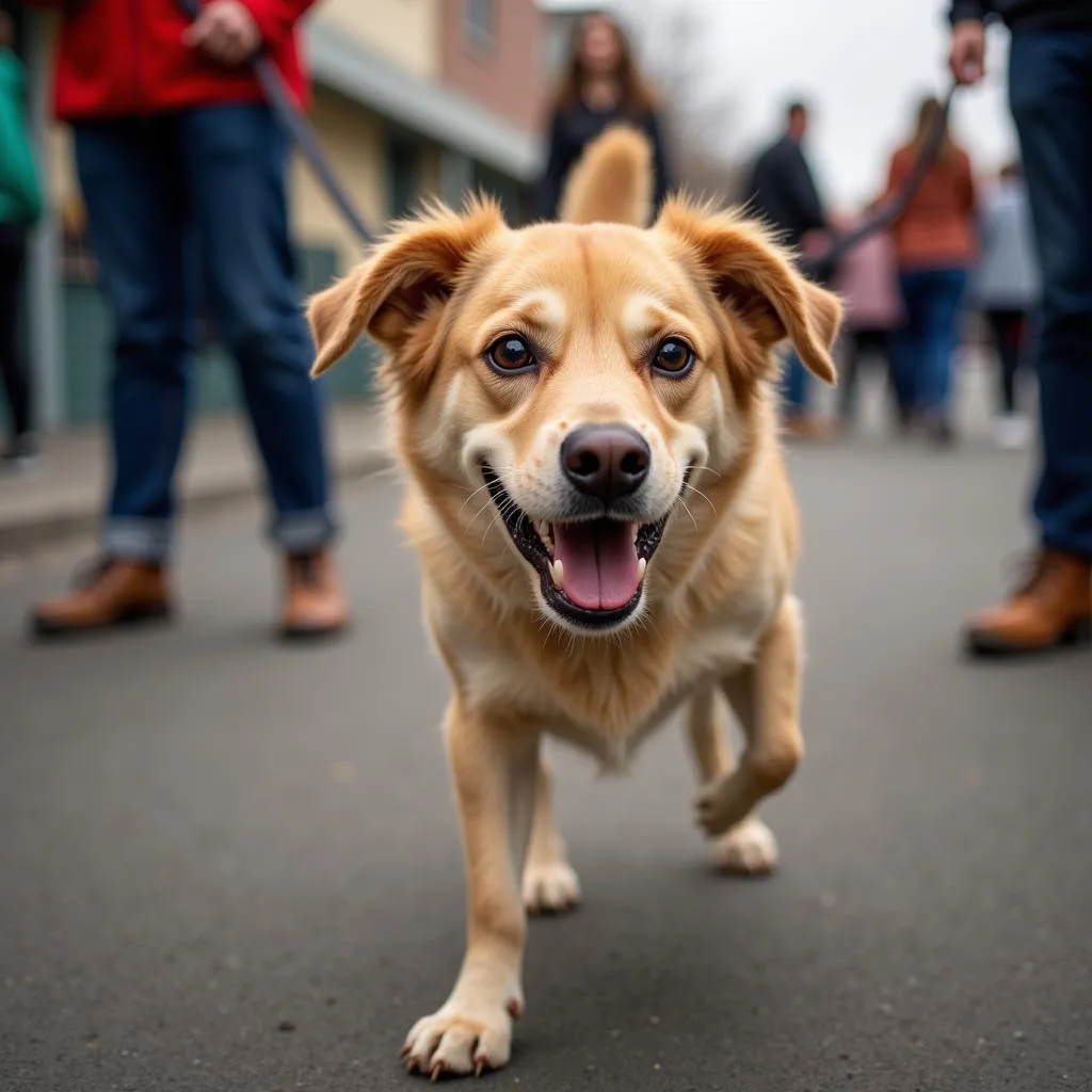 Dog awaits adoption at Humane Society event