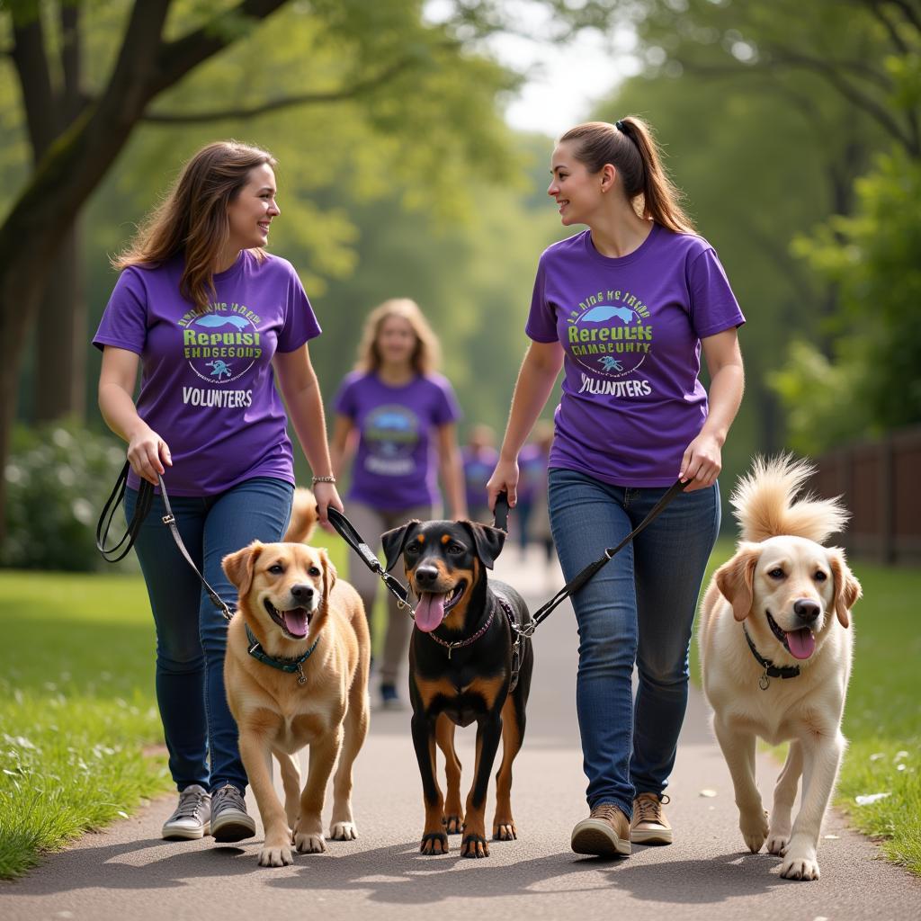 Volunteers walking dogs at the Humane Society