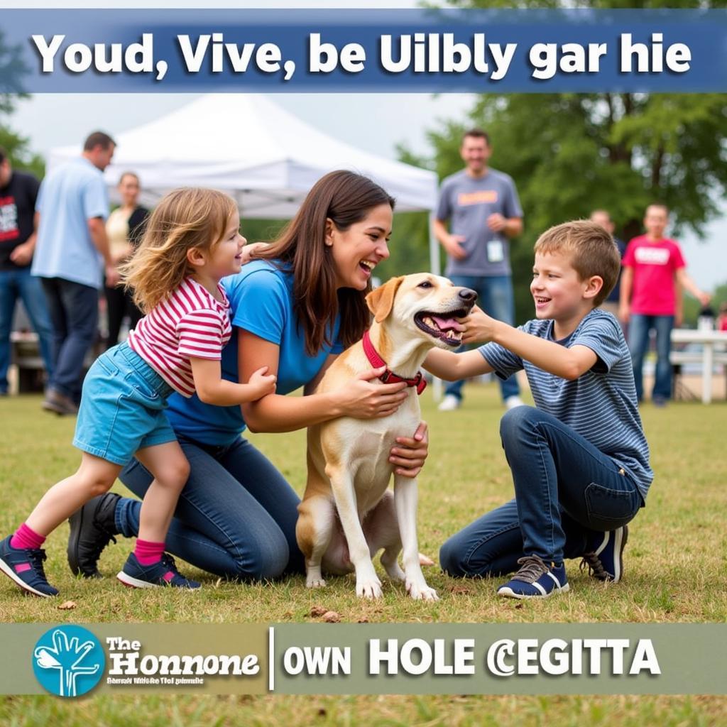 Family meeting a dog at Humane Society of Gastonia adoption event