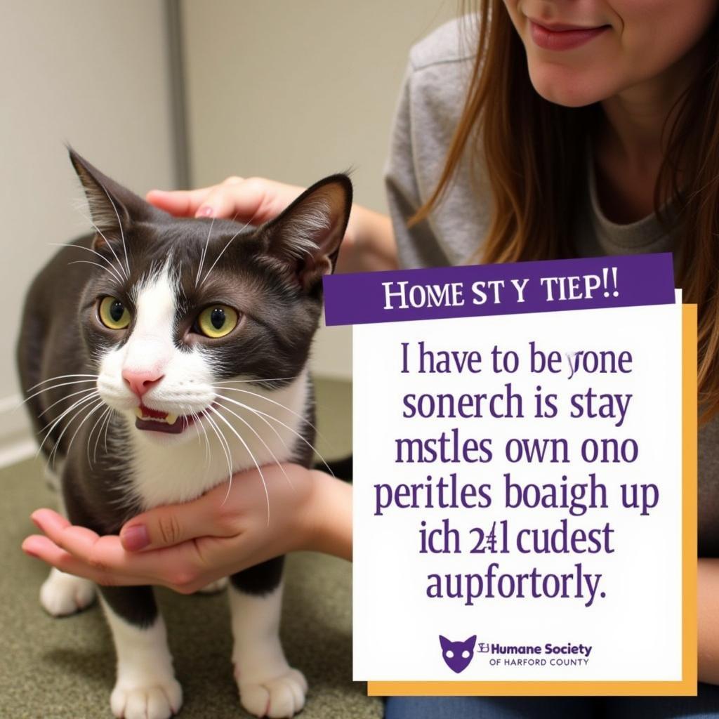 Volunteer comforting a cat at the Humane Society of Harford County