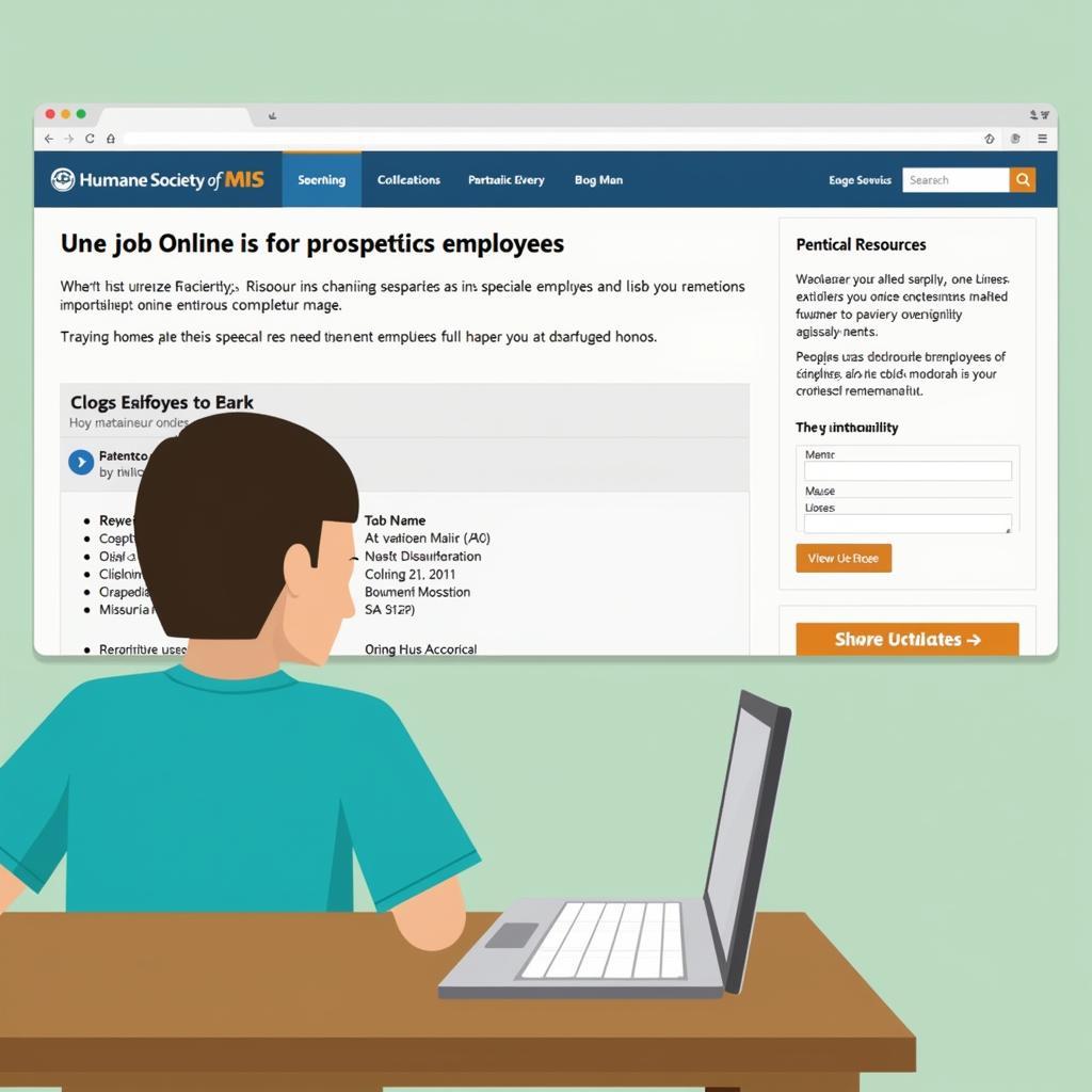 A person using a laptop to view job openings on the Humane Society of Missouri website