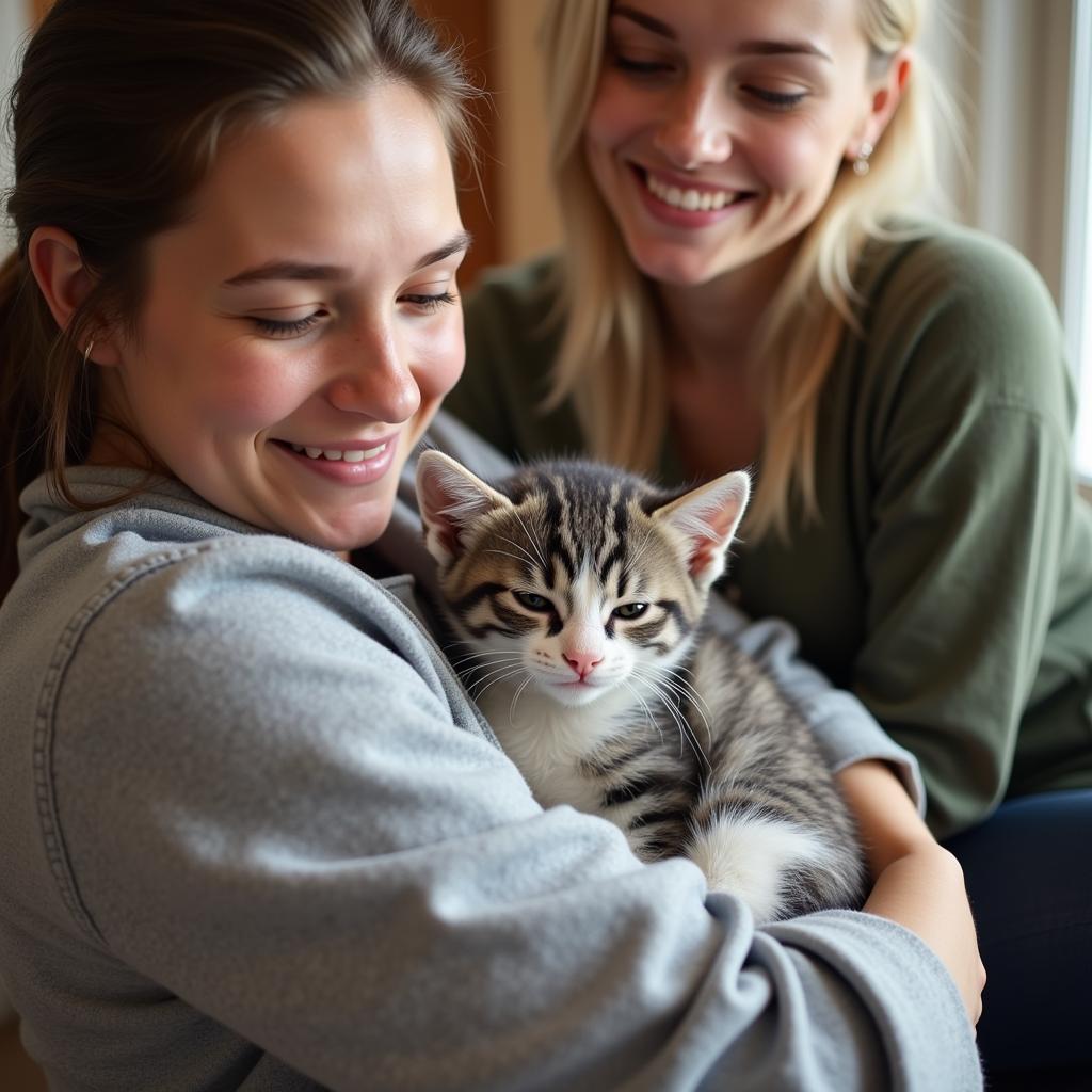 Kitten cuddles with volunteer at Humane Society Kirksville