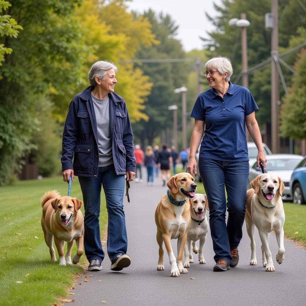 Volunteers walking dogs at the Humane Society of Westmoreland County