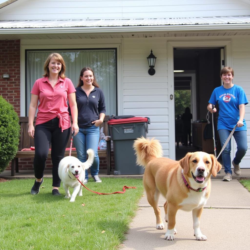 Volunteers walking dogs at the Humane Society of Lima, Ohio