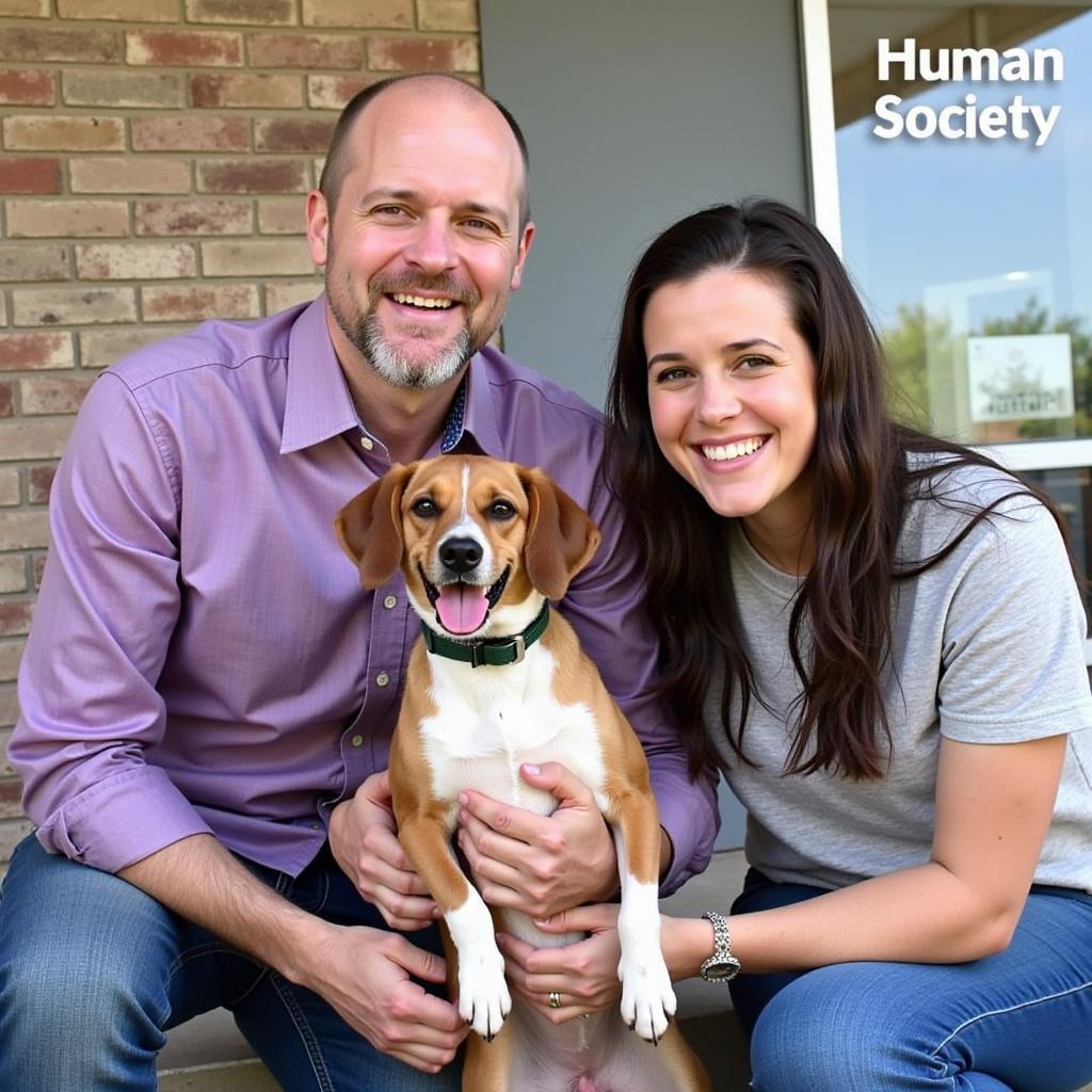 A happy family with their newly adopted dog