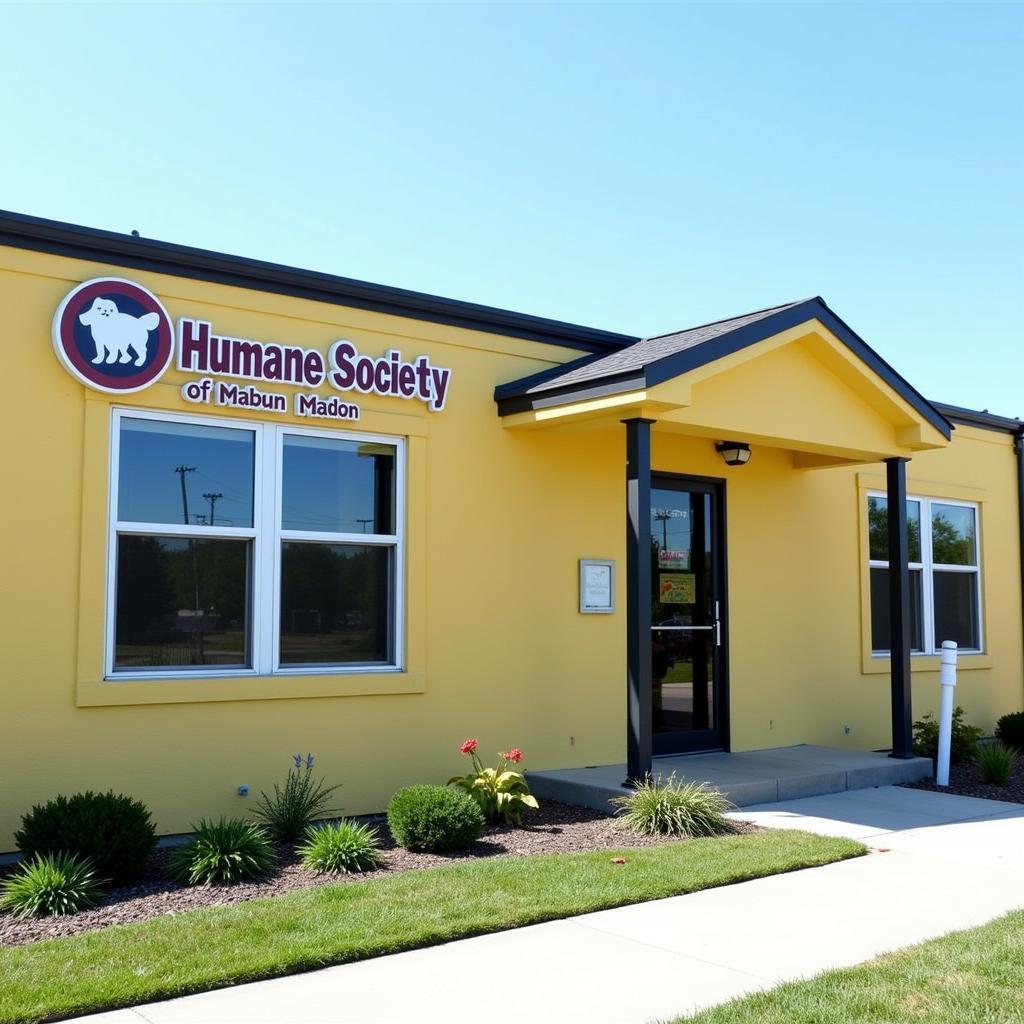 The Humane Society of Mandan building exterior, featuring welcoming signage and a well-maintained facade.