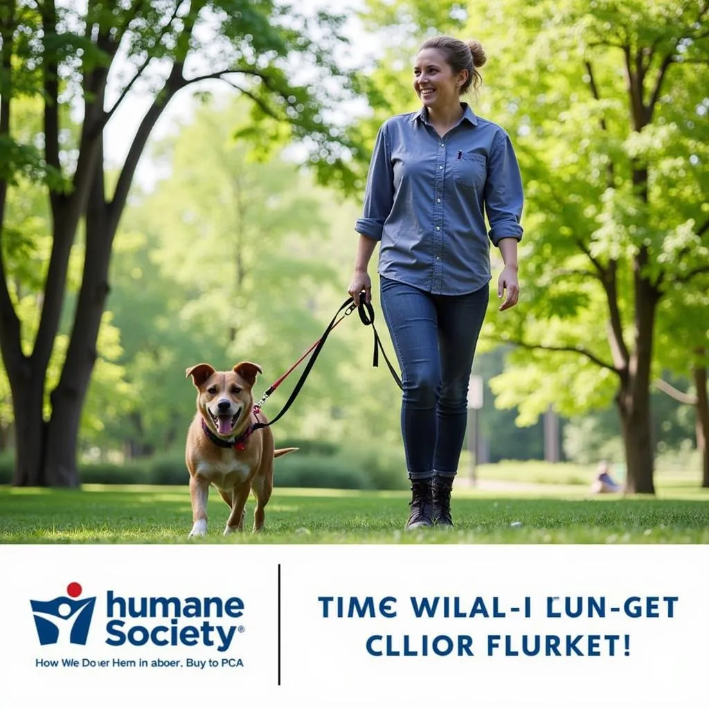 Volunteer walking a dog at Humane Society of Marathon County