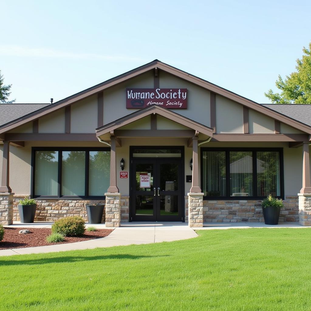 The Humane Society building in Marysville, Ohio, featuring a welcoming facade and a lush green lawn.