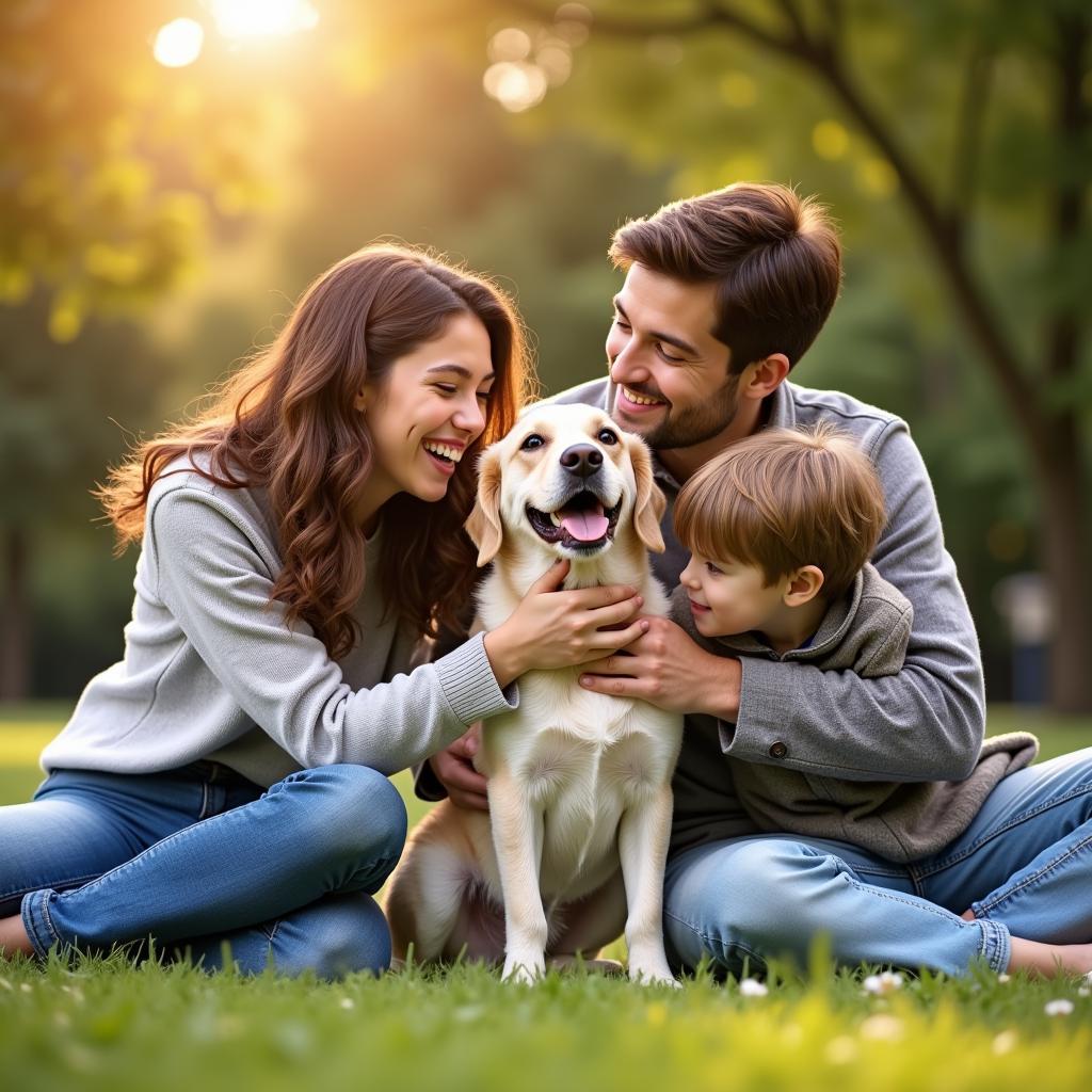 A family enjoys time with their adopted dog