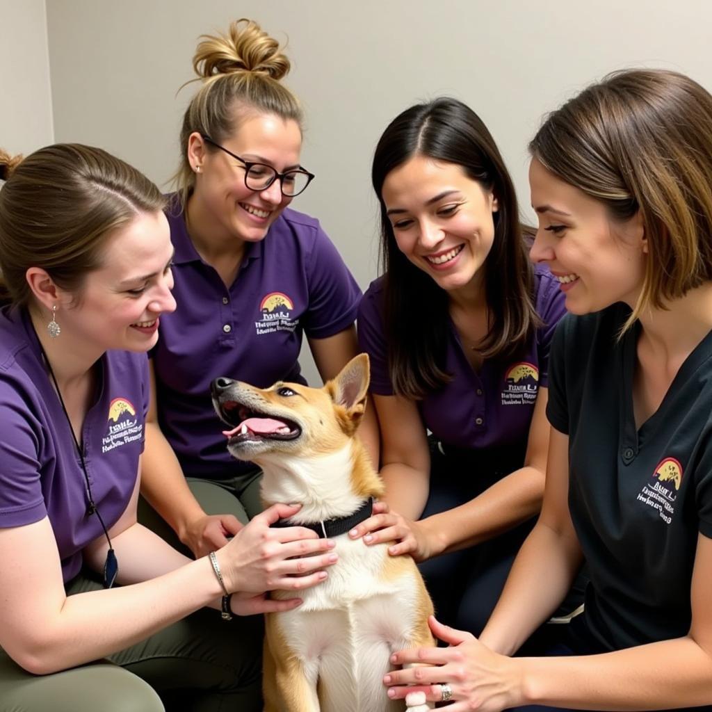 Volunteers at the Humane Society of Meredith provide love and care to a happy dog.