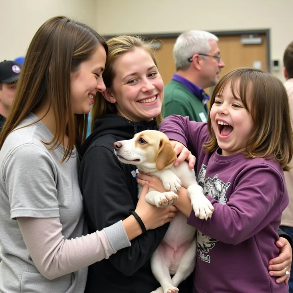 Family adopting a dog at a Humane Society-Middletown Inc event.