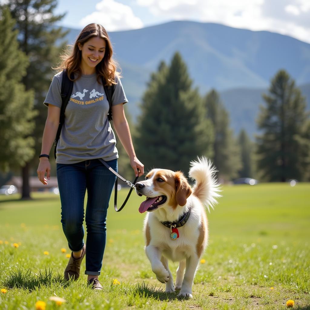 Volunteer Walking a Dog at Humane Society of the Ochocos