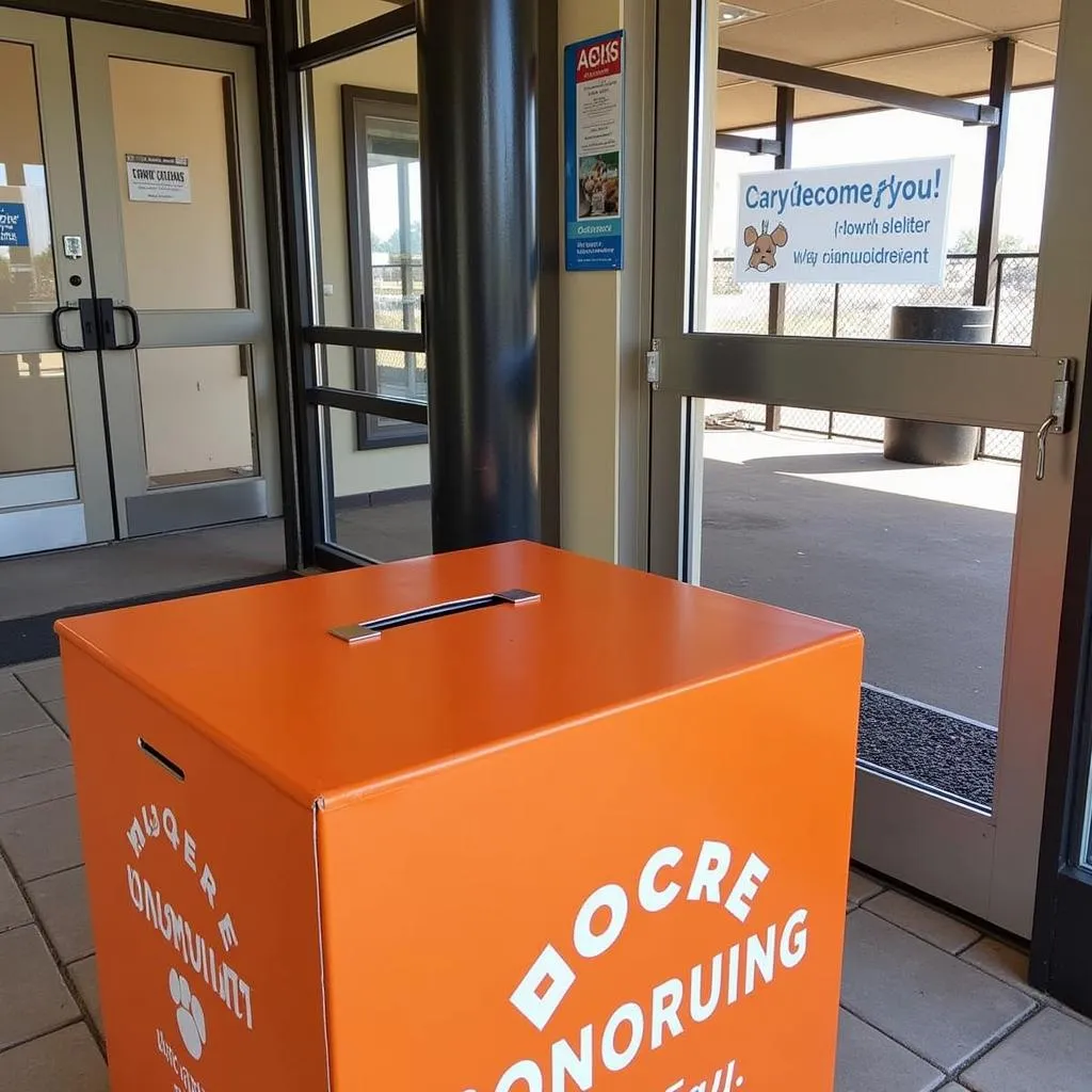 Donation box at the entrance of the Humane Society of the Palouse