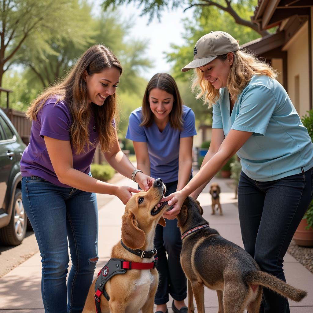 Volunteers interacting with animals at the Humane Society