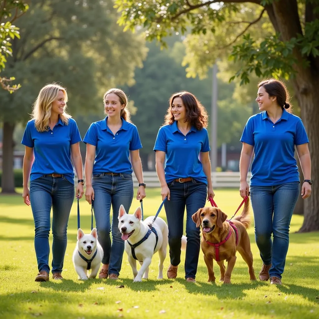 Humane Society Pensacola Fairfield volunteers walking dogs