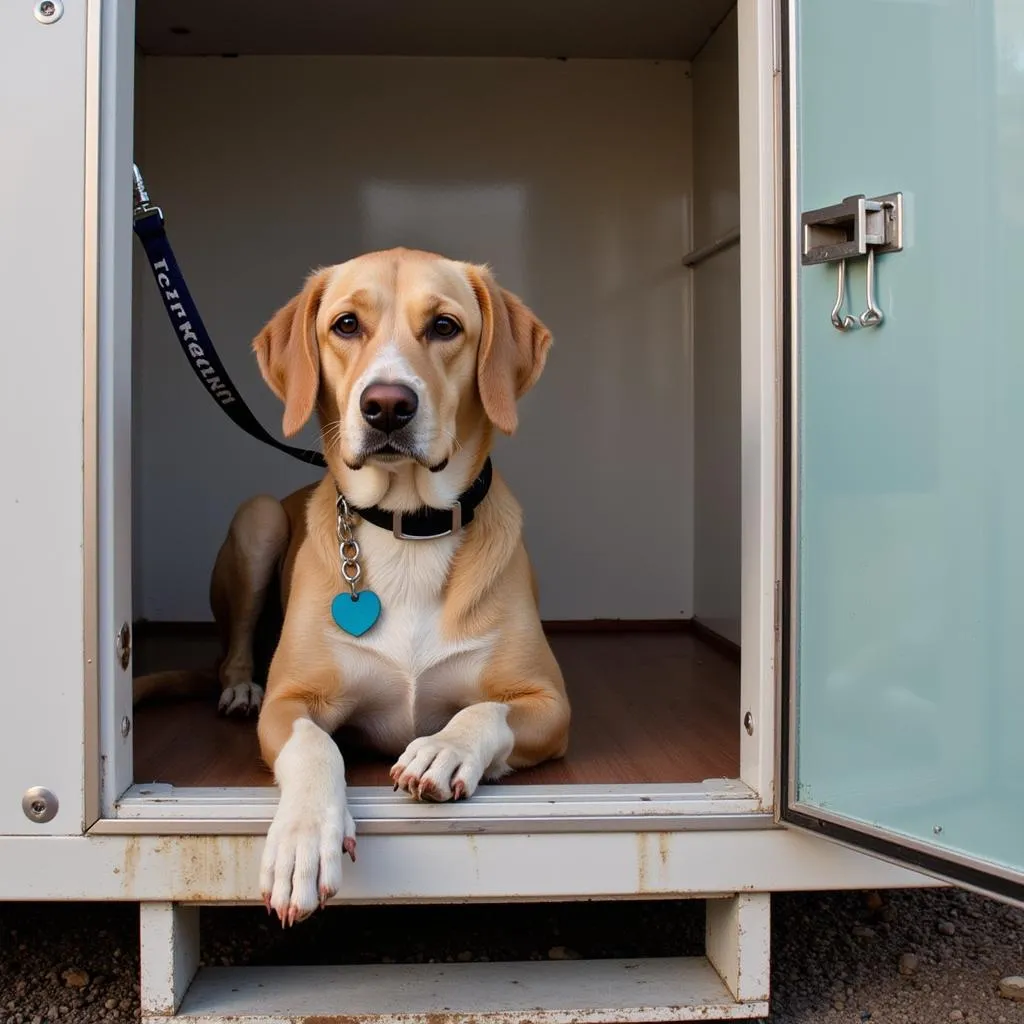 Dog waiting patiently in a kennel at Humane Society Pinetop