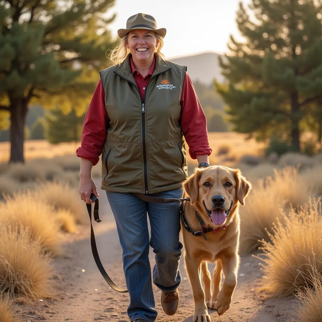 A volunteer walking a dog from Humane Society Pinetop