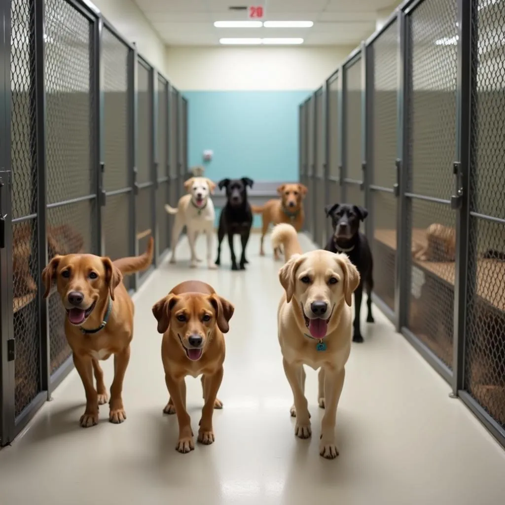 Dogs await adoption at the Humane Society shelter.