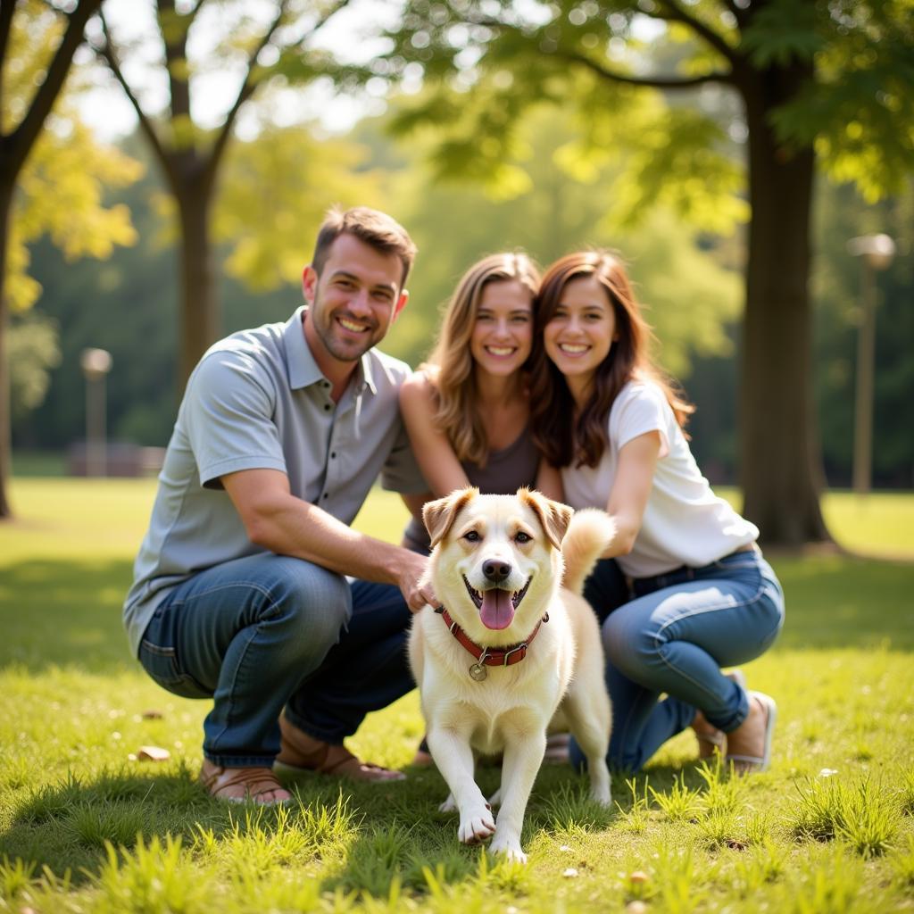 Happy Family with Adopted Dog