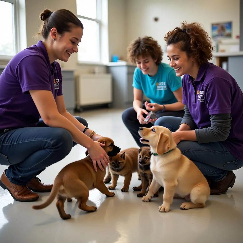 Volunteers interacting with animals at the Humane Society of Stark County