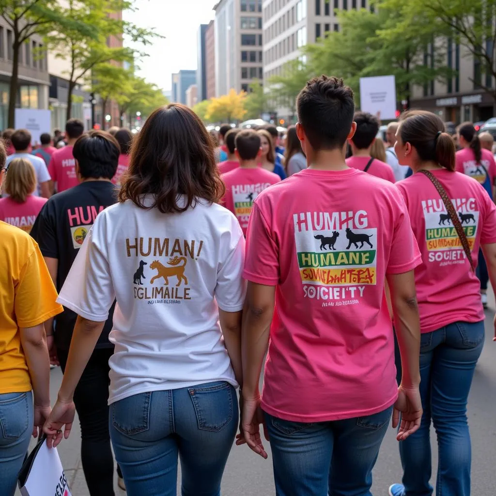 Wearing a humane society tee shirt to events and walks