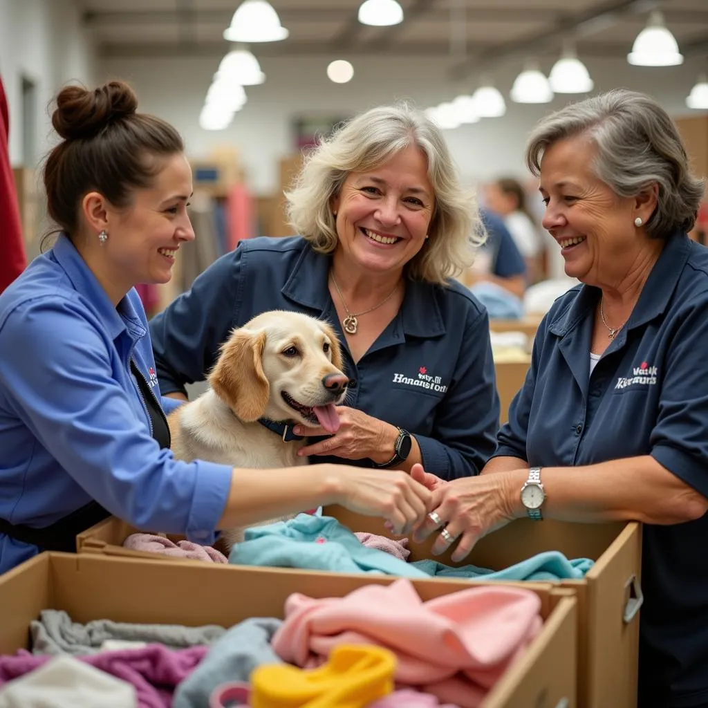 Volunteers sorting donations at the Humane Society thrift store