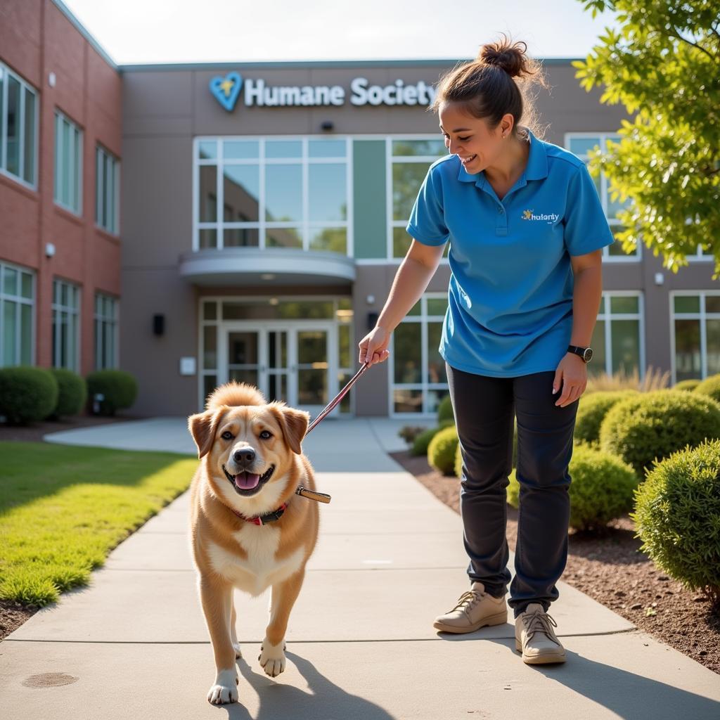 Volunteer Walking Dog at Humane Society