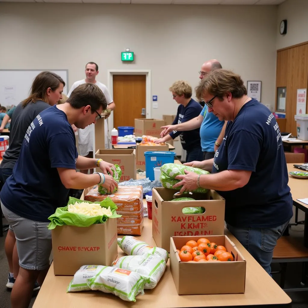 Volunteers working at a food bank