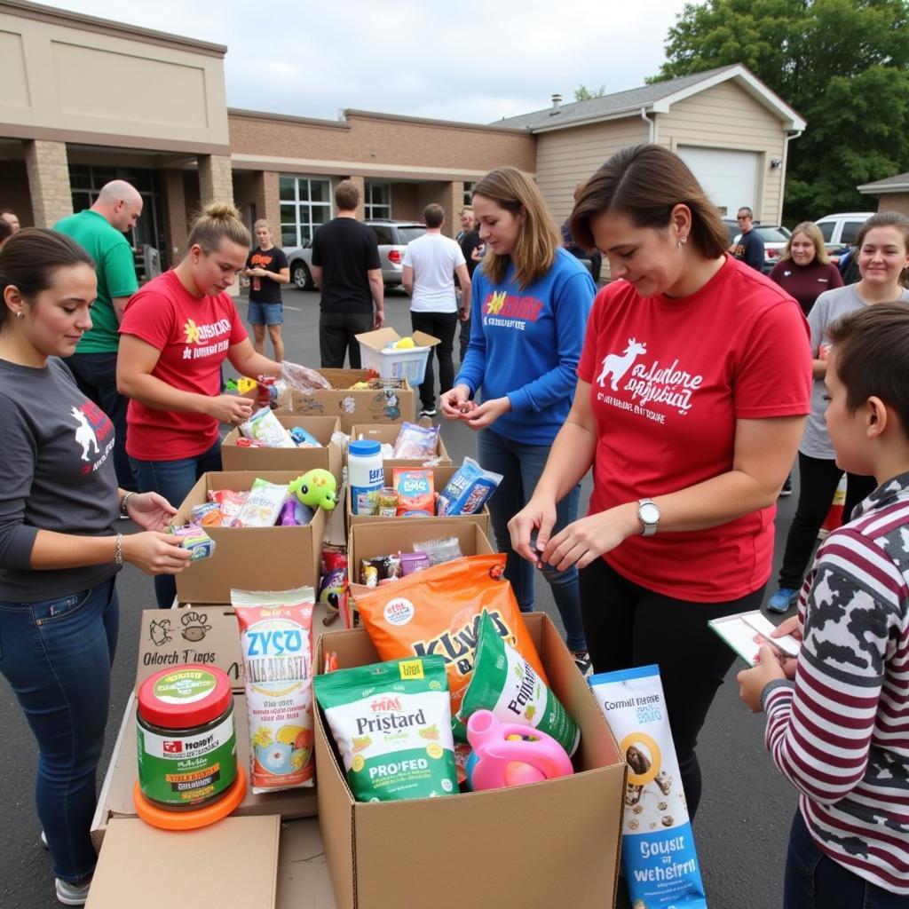 Community members gathering for a donation drive at the Humane Society of Westland