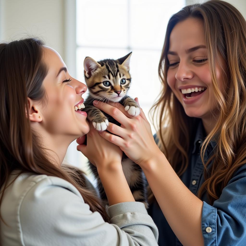  A family celebrates adopting a playful kitten from the Huron Valley Humane Society