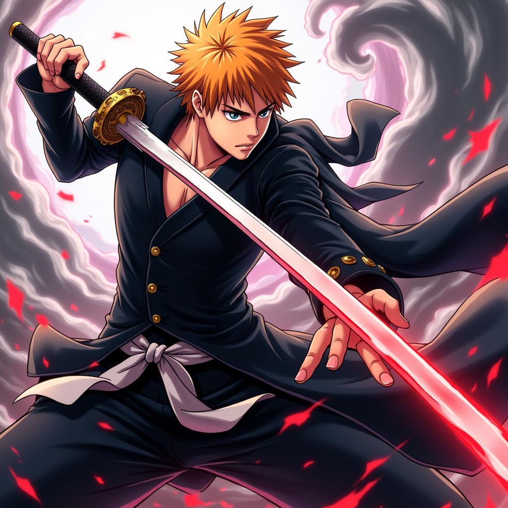 Ichigo Kurosaki wielding his Zanpakuto