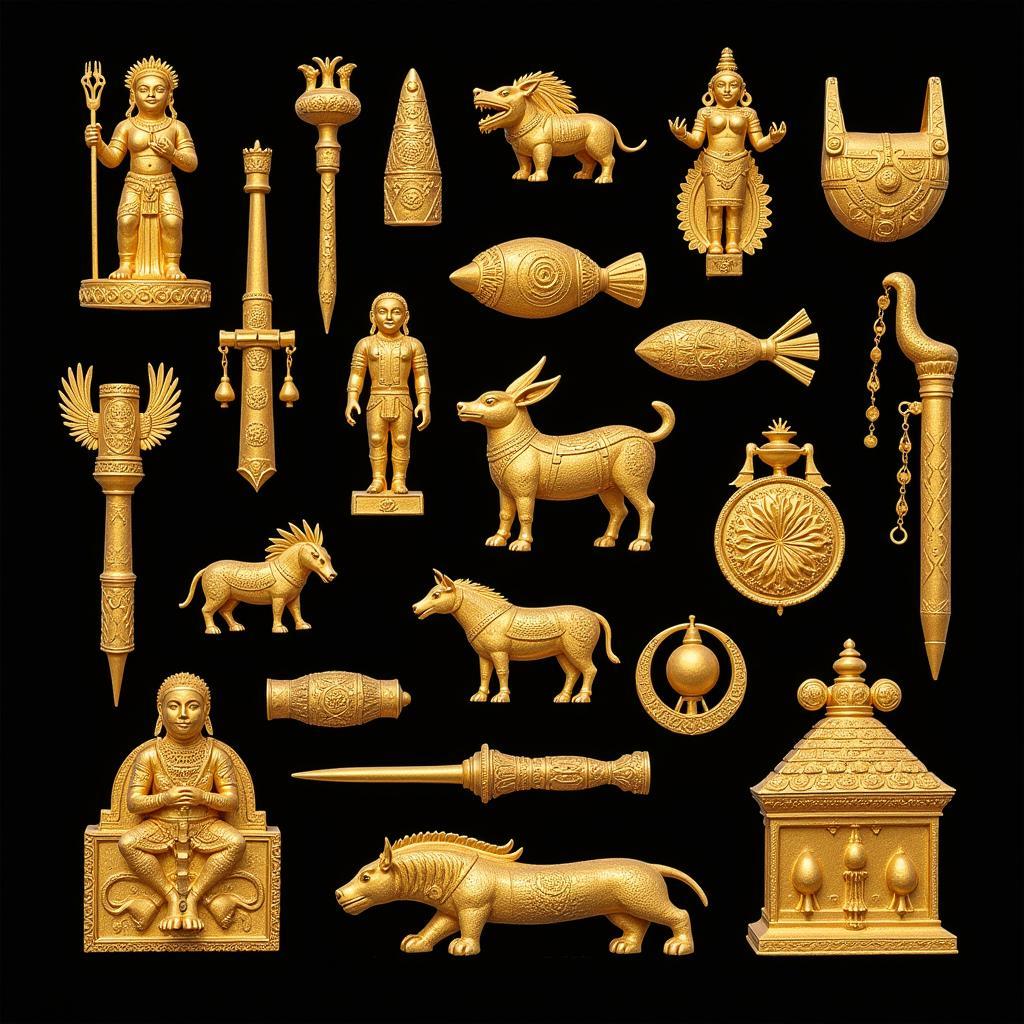 Golden artifacts from the Inca Empire depicting religious symbolism