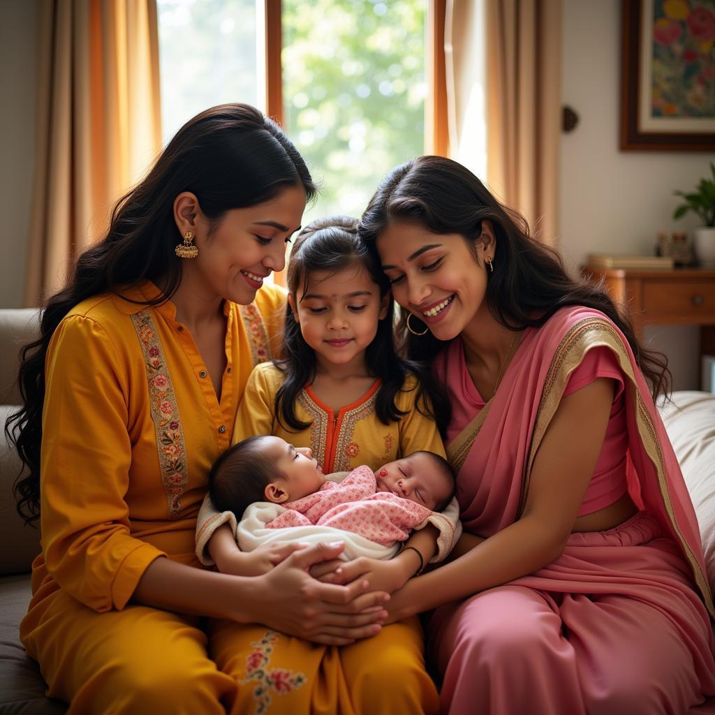 Indian family celebrating the birth of a child