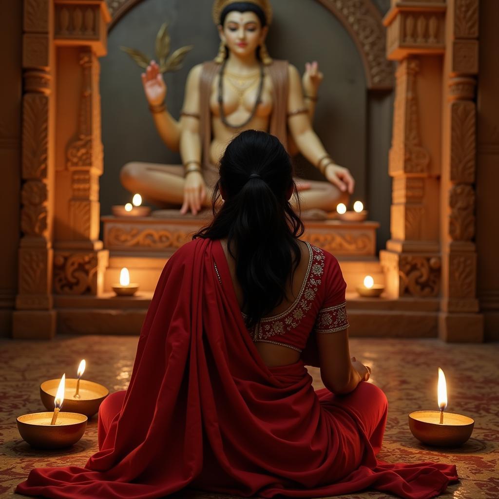 Indian woman praying at a temple for fertility