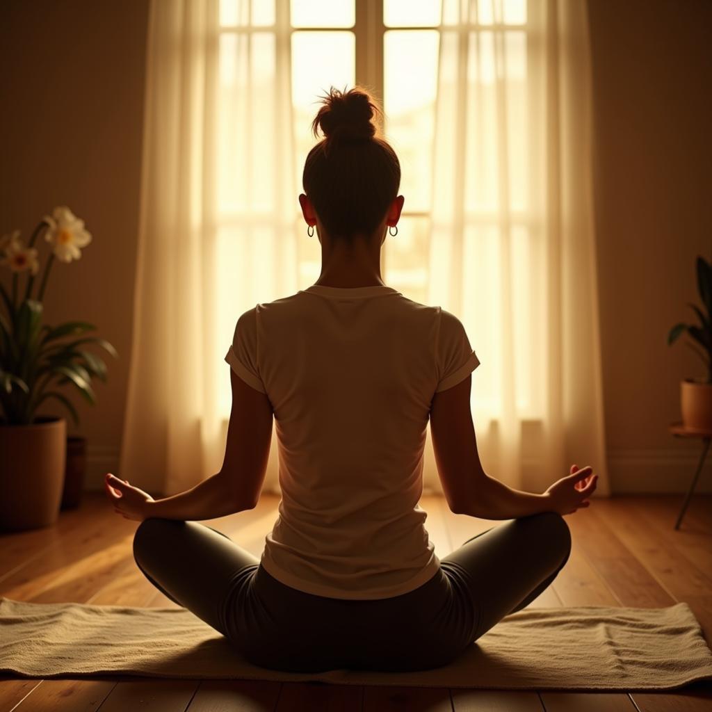 Woman meditating with a serene expression