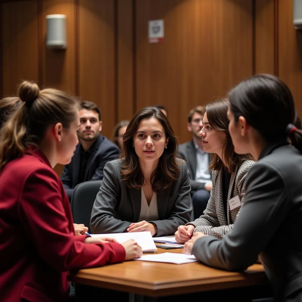 Law students engaging in a lively debate