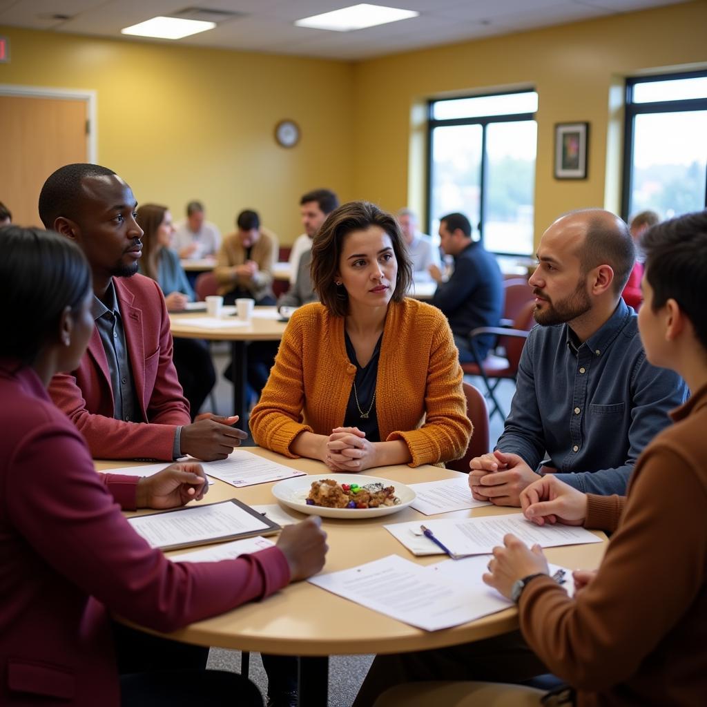 People from different cultures engaged in conversation