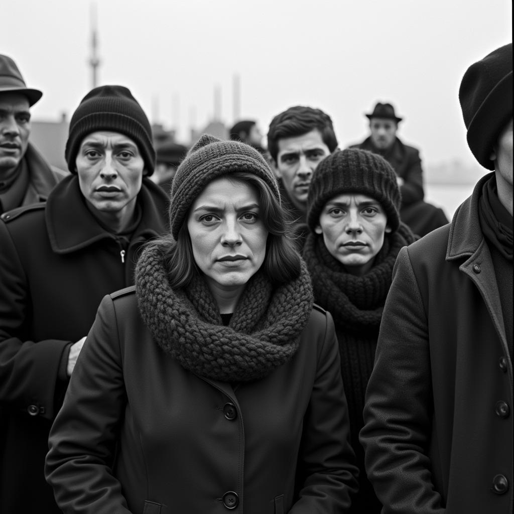 Black and white photo of Irish immigrants at Ellis Island