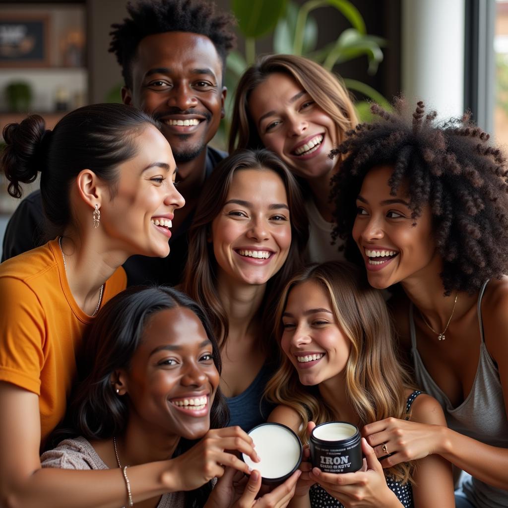 Diverse group of people smiling and using Iron Society Pomade