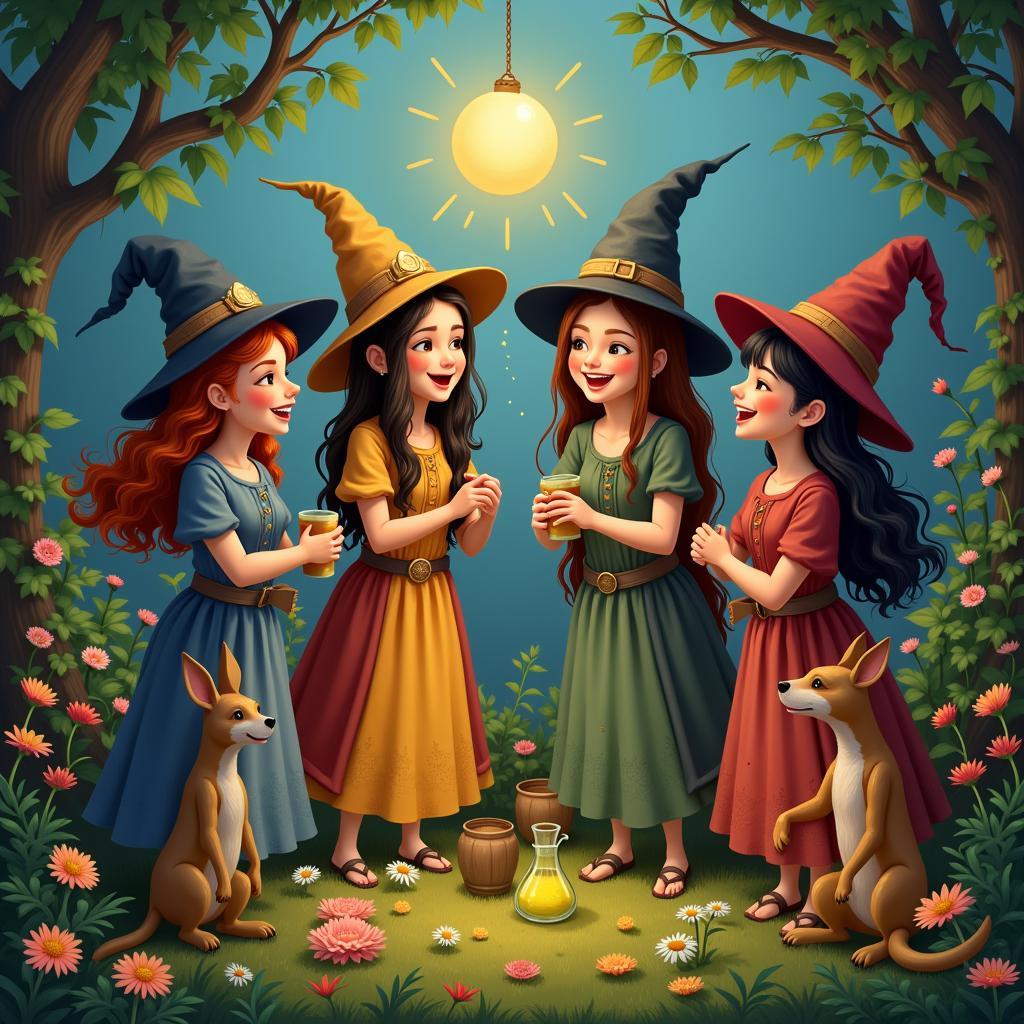 Witches with diverse abilities celebrating together