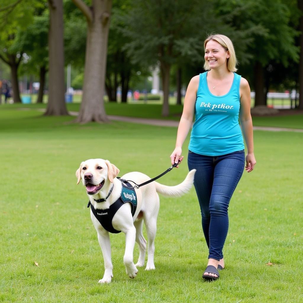 Volunteer walking a dog at a local park