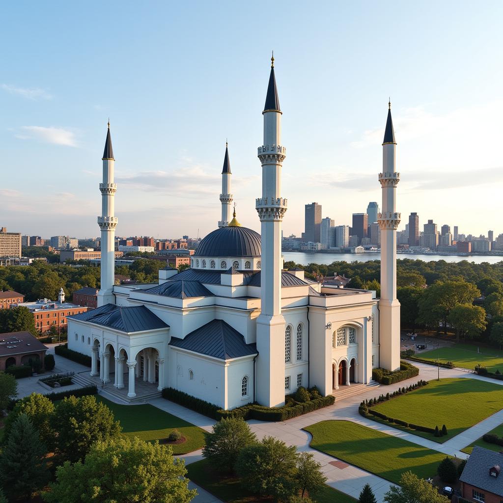 The Islamic Society of Boston Cultural Center's exterior, featuring its distinctive architecture and welcoming atmosphere.