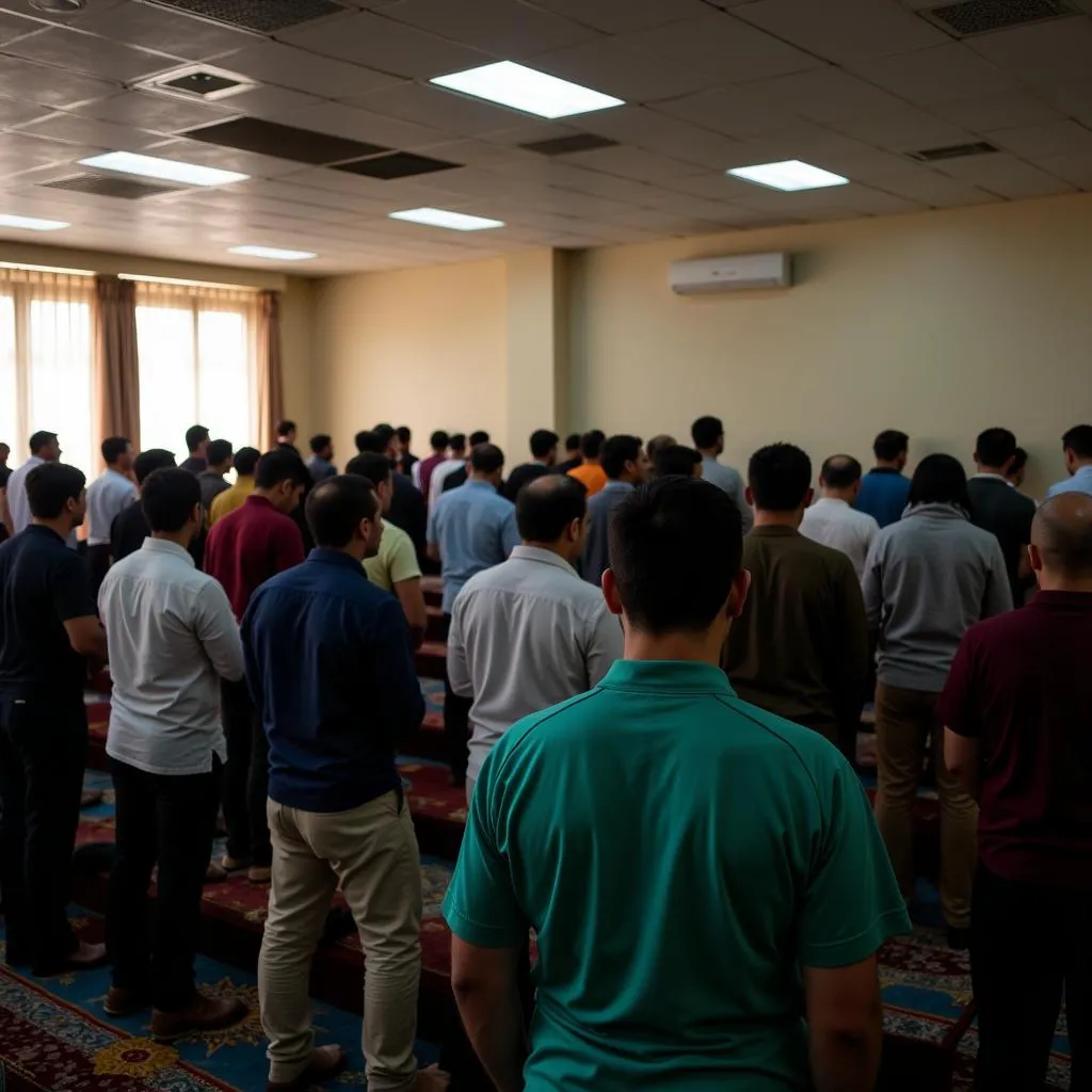 ISOB Prayer Room Interior: Muslims Praying in Congregation