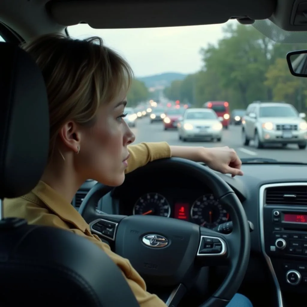 Isolated Driver in Traffic Jam