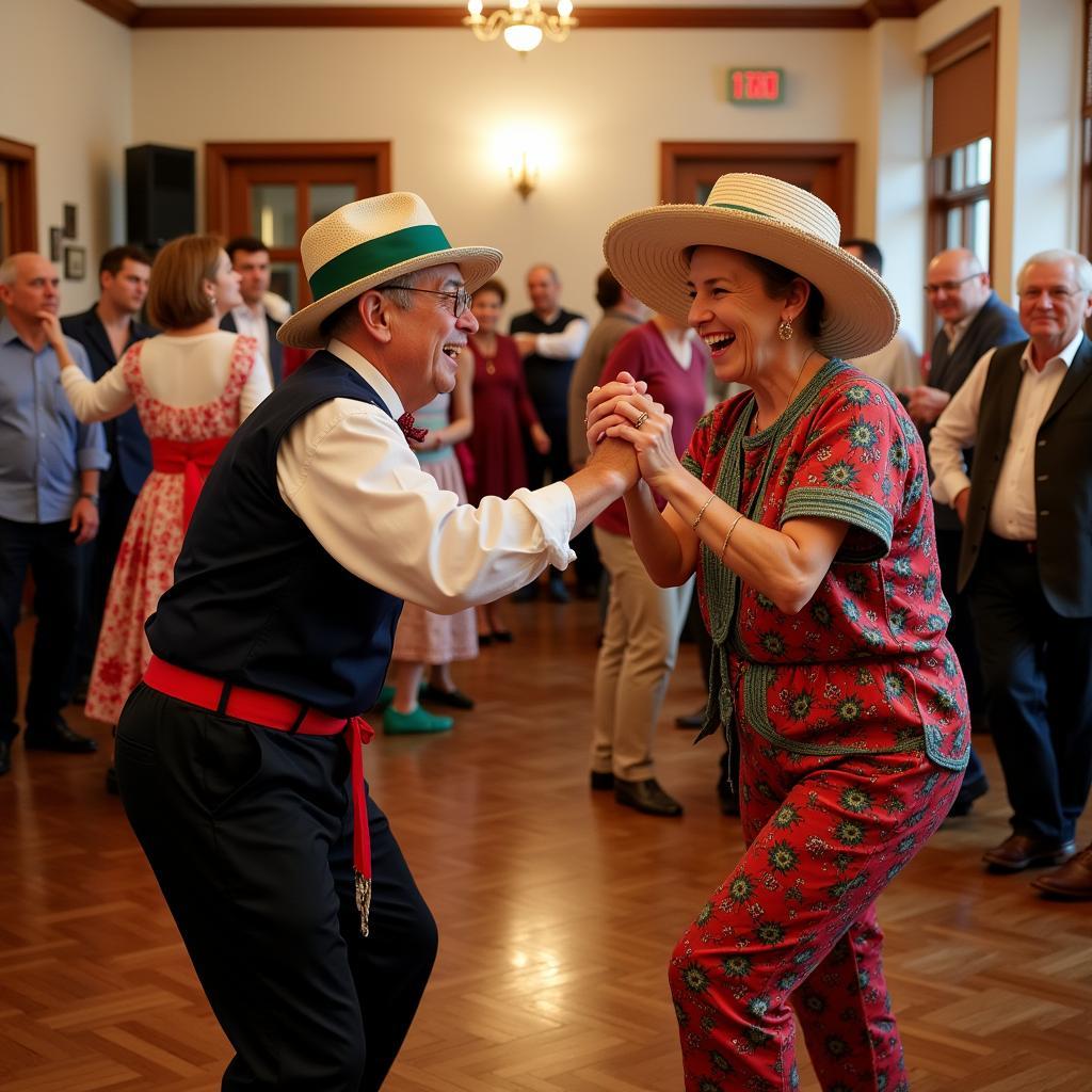 Lively celebration at an Italian American Cultural Center, showcasing traditional music and dance with attendees of all ages