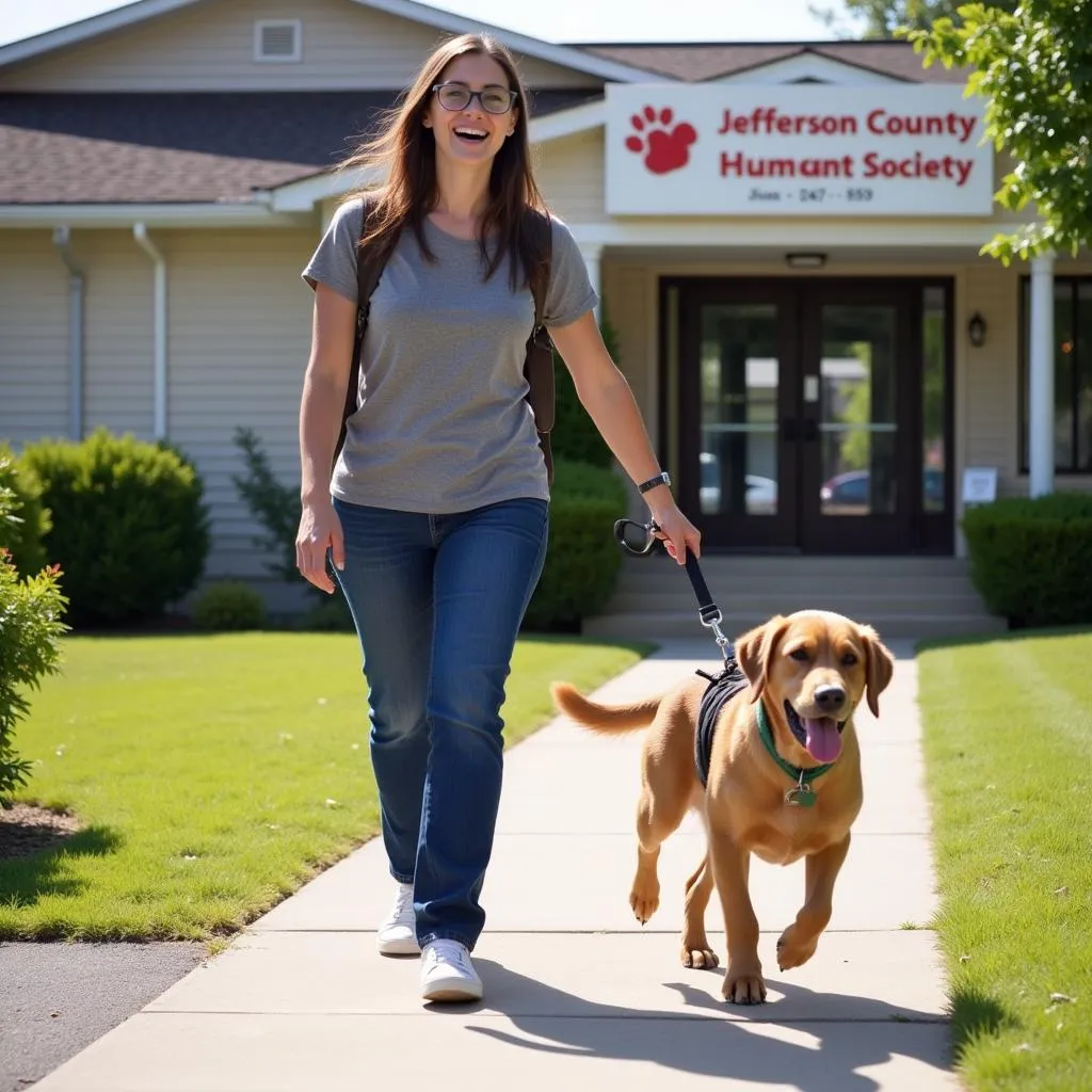 Volunteer Walking Dog at Jefferson County Humane Society