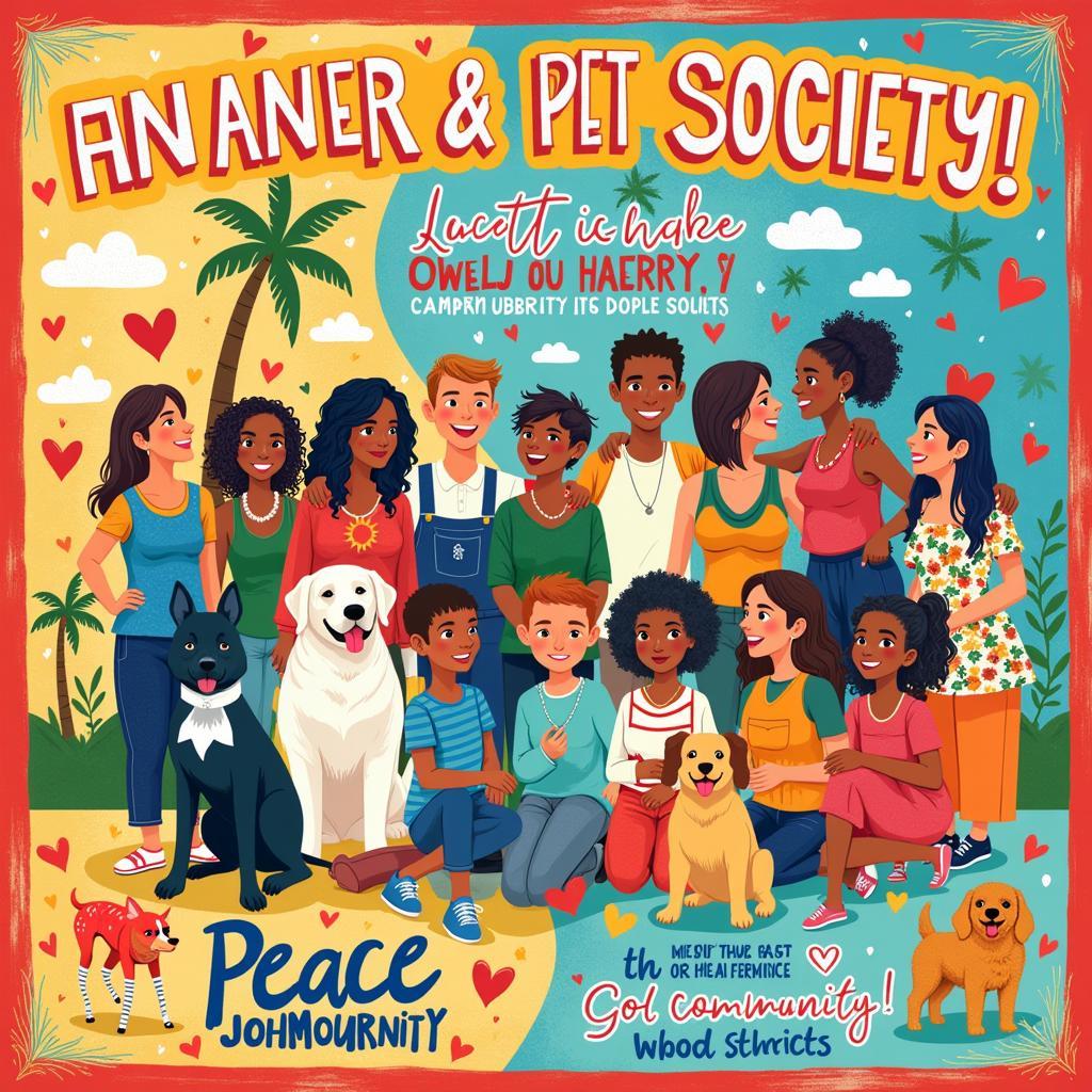 Join Hannah Pet Society: People gather at a park, holding signs promoting pet adoption and responsible pet ownership. 